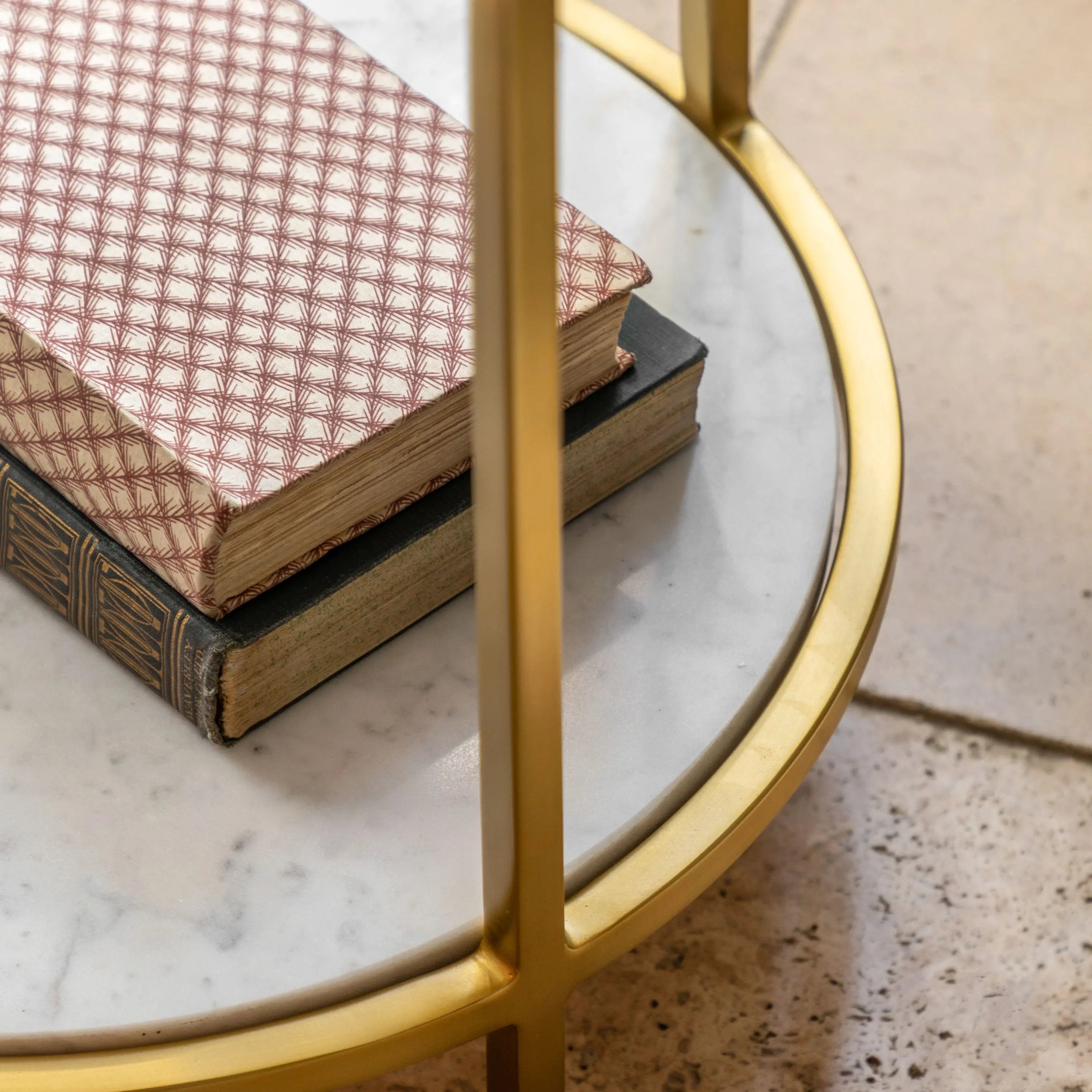 Beaufort Gold & White Marble Round Side Table